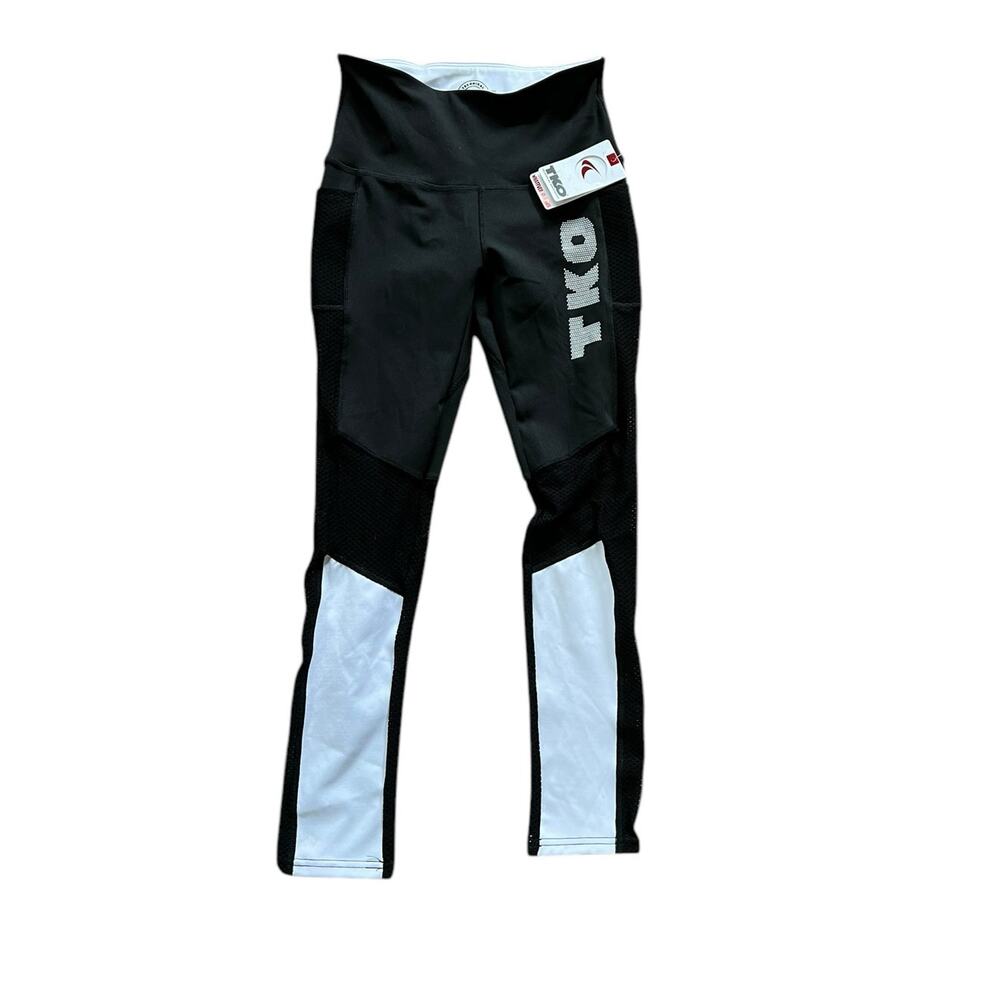 TKO Women's Black Leggings With Media Pocket Some Sheer On Leg Women's Small